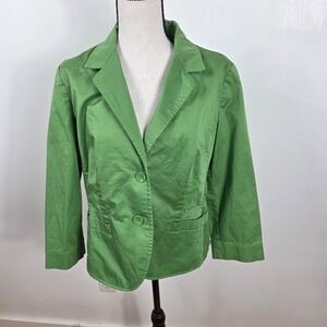 Talbots Green Cotton Blazer 10 Womens Strech Two Button Notched Lapel  Spring